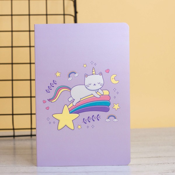 Тетрадь (A5) "Catcorn on rainbow", purple (13.5*20.5) 