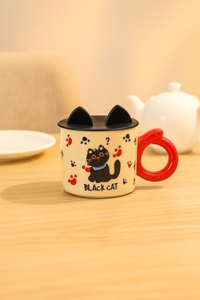 Кружка керамическая «Black cat», red (350 мл) 