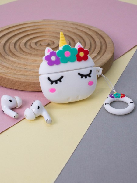 Чехол для AirPods Pro "Unicorn in flowers", white 