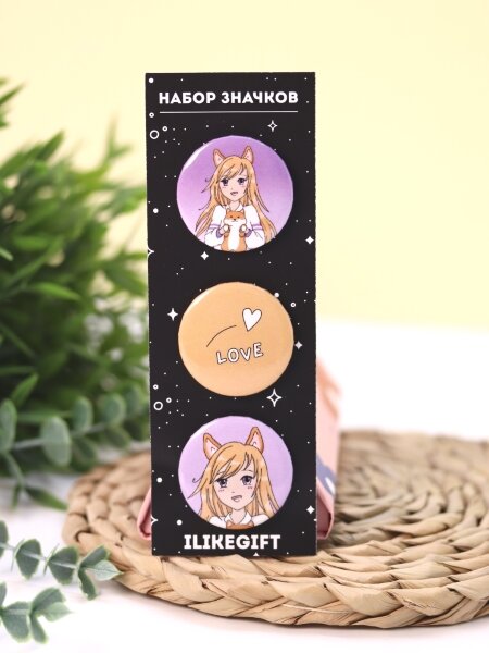 Набор значков 3 шт. iLikeGift Аниме "Love corgi girl" 