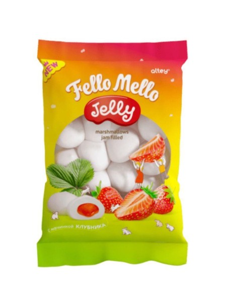 Жевательный зефир c начинкой "FELLO MELLO" JELLY СО ВКУСОМ КЛУБНИКИ, 55 гр 
