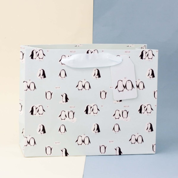 Подарочный пакет "Animals penguin", green 