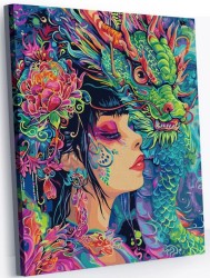 Картина по номерам 40*50 "Девушка с неоновым драконом" (24 цвета)