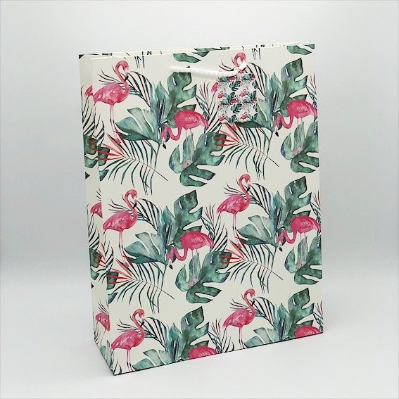 Пакет подарочный "Flamingo in green leaves",L 