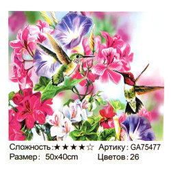 Алмазная мозаика "Колибри", полная выкладка, на подрамнике, 40*50 см