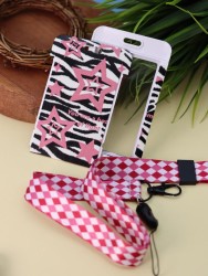 Футляр для карт на ленте "Shining pink stars", zebra print