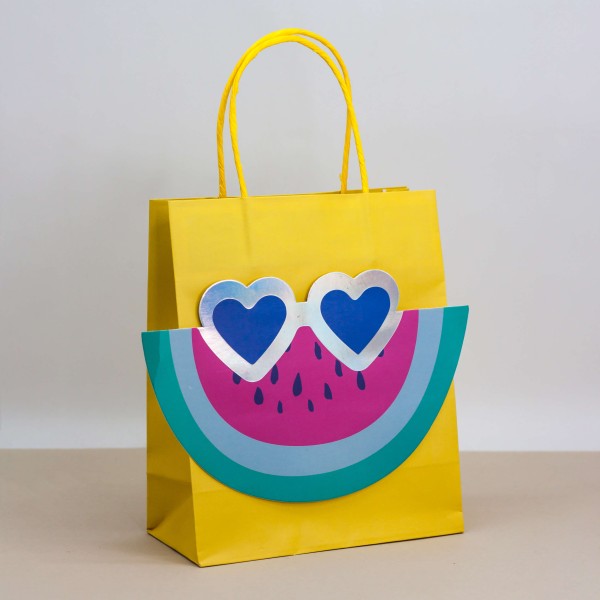 Пакет подарочный (S) "Eyes heart watermelon", yellow (21*25.5*10) 