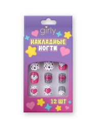 Накладные ногти GIRLY «Hearts and spots», 12 шт., с клеевыми пластинами