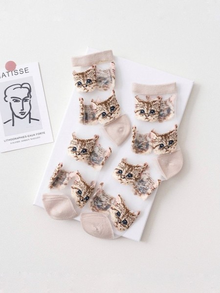 Носки iLikeGift «Cat patern», beige, мужские/женские евро размер 35-41 