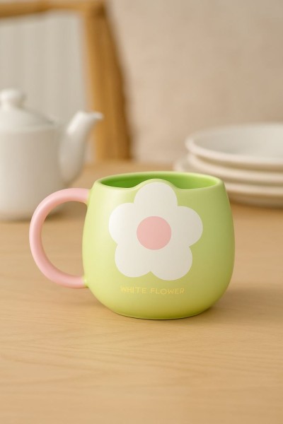Кружка керамическая «White flower two», green (350 мл) 
