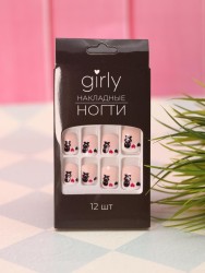 Накладные ногти GIRLY    «Black and white», 12 шт., с клеевыми пластинами