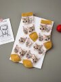 Носки iLikeGift «Cat patern», yellow, мужские/женские евро размер 35-41