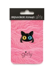 Кольцо акриловое GIRLY "Black cat", black (d=1,7 см)