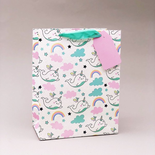 Пакет подарочный (S) "Unicorn whale", white 