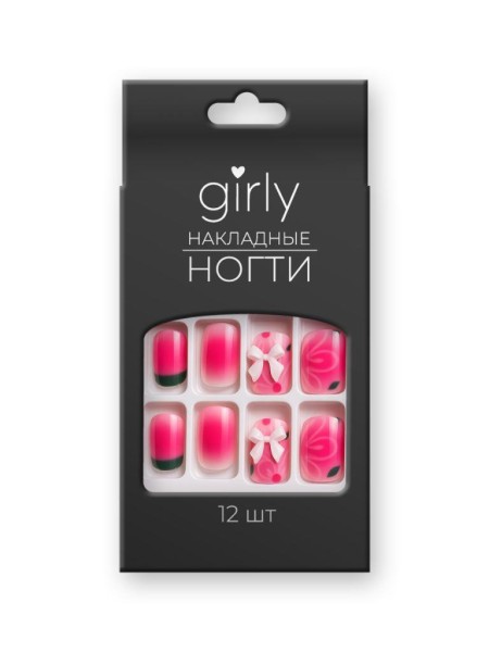 Накладные ногти GIRLY «White bow», 12 шт., с клеевыми пластинами 