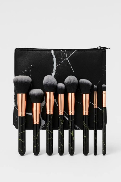 Набор кистей для макияжа "Marble", 10 кистей, black 