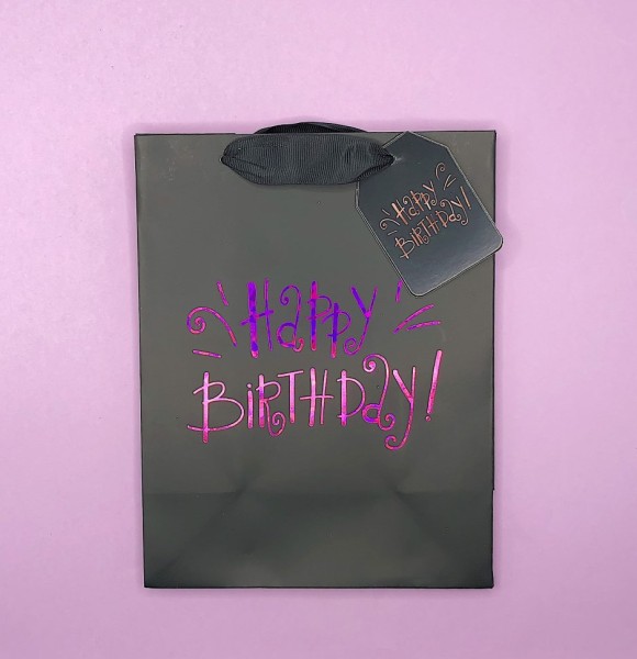 Пакет подарочный (S) "Happy birthday", black 