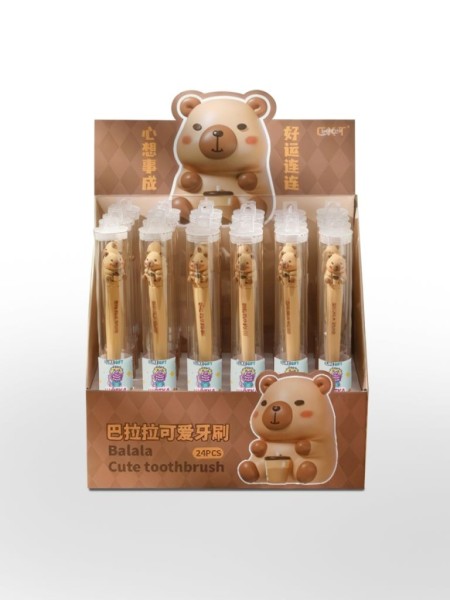 Зубная щётка для взрослых iLikeGift "Capy smile", beige (21 см), шоу-бокс 24 шт. 