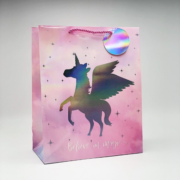 Подарочный пакет "Unicorn",(M) pink (26*32*12.5) 