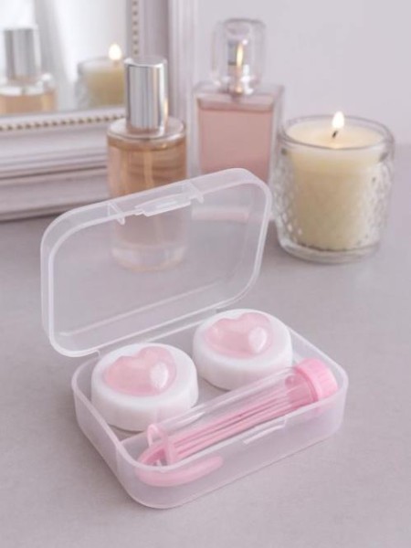 Контейнер для линз "Glass heart", pink 