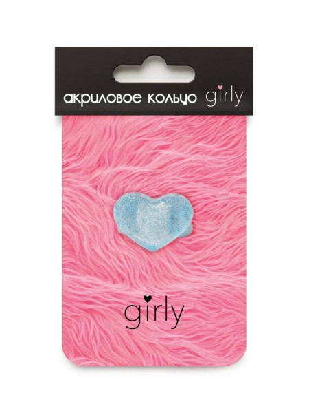 Кольцо акриловое GIRLY "Blue heart", blue (d=1,7 см) 