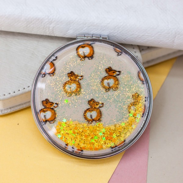 Зеркало-шейкер раскладное "Our design cute corgi", yellow (7*7 см) 