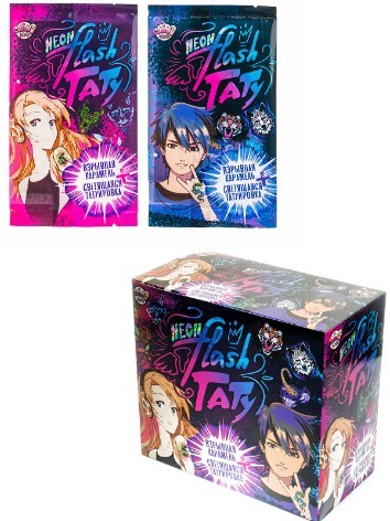 Взрывная карамель со светящейся татуировкой «Neon flash тату», 48шт. 