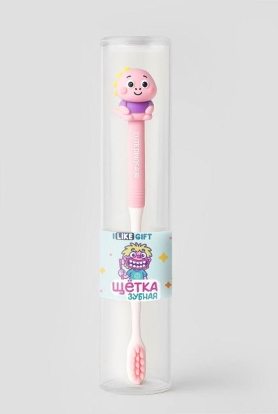 Зубная щётка для взрослых iLikeGift "Cuteosaur", pink (21 см) 