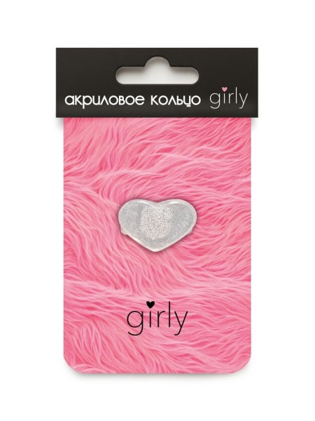 Кольцо акриловое GIRLY "White heart", white (d=1,7 см) 