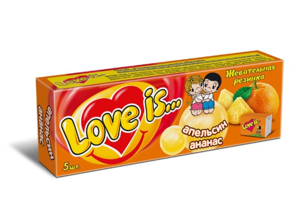 Жевательная резинка "Love is" Апельсин Ананас 5шт 