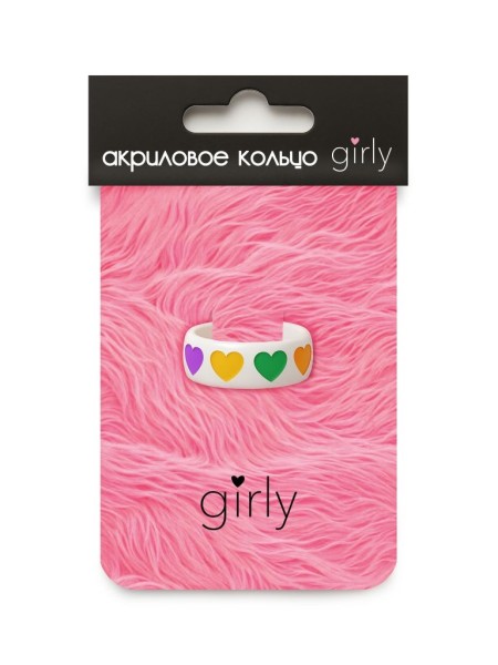 Кольцо акриловое GIRLY "Abundance of hearts", white (d=1,7 см) 