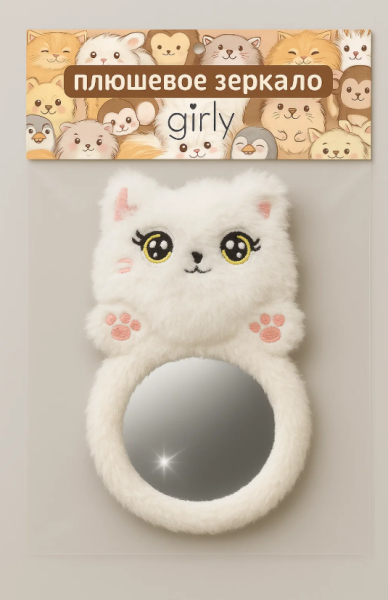 Плюшевое зеркало GIRLY "Cat's paws", white (9*17 см) 