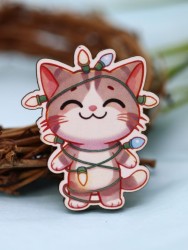 Значок ECO из дерева "Зажигай в Новом Году! Котик"