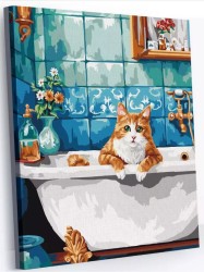 Картина по номерам 40*50 "Кот в ванной" (23 цвета)