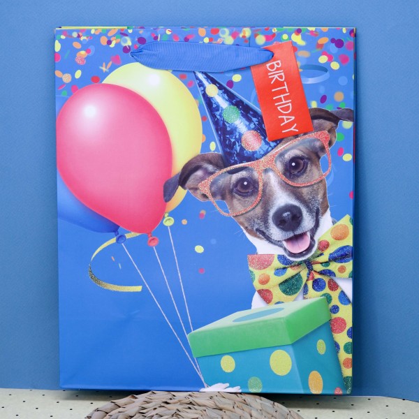 Пакет подарочный (M) «Animal Birthday», blue (26*32*12.5) 