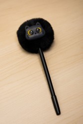 Ручка с помпоном "Funny cat", black