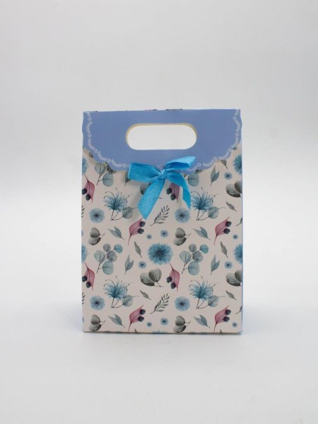 Пакет подарочный (XS) "Many flowers", light blue  (12x6x16) 