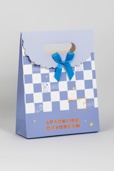 Пакет подарочный (XS) "Pattern chess", blue (16.5*12.5*6) 