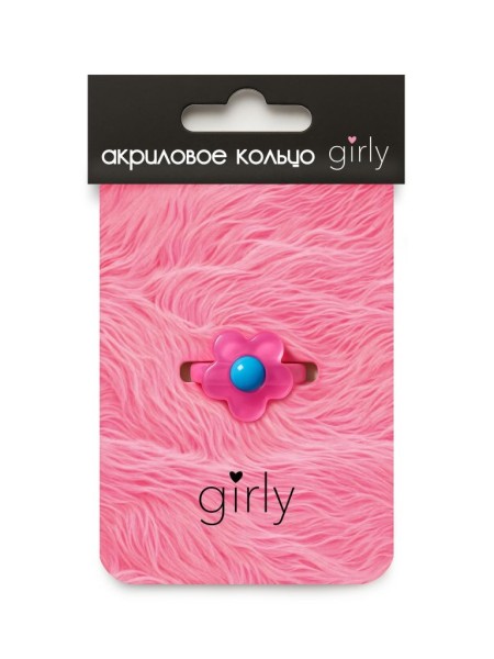 Кольцо акриловое GIRLY "Pink flower", pink (d=1,7 см) 