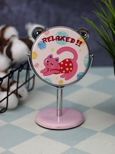 Зеркало настольное на ножке "Relax cat", розовое (10,5*18 см) 
