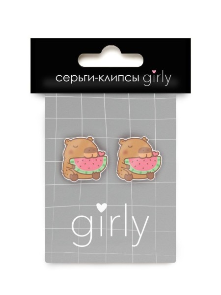 Серьги-клипсы GIRLY "Capybara with watermelon" 