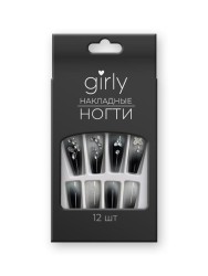 Накладные ногти GIRLY «Black glitter», 12 шт., с клеевыми пластинами