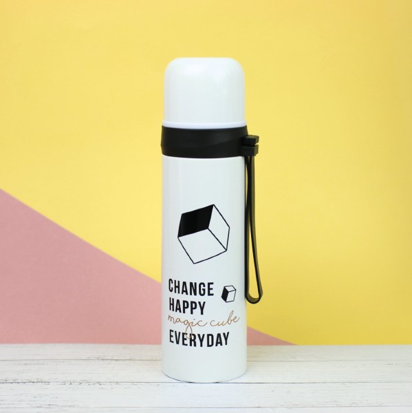 Термос "Change happy everyday", white (500ml) 