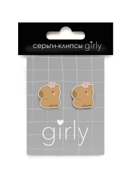 Серьги-клипсы GIRLY "Capybara with a flower"