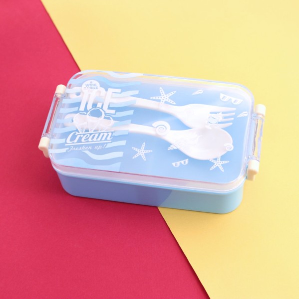 Ланчбокс "Ice creme" голубой (ложка и вилка в наборе) 