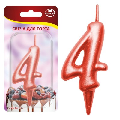 Свеча для торта "Овал" цифра 4 (красный), 8х4х1,2 см