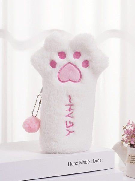 Пенал плюшевый "Pink paw", white (20*10 см) 