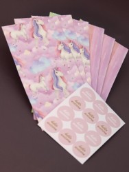 Набор подарочных пакетов+наклейки (6 шт.) "Hello unicorn", 24*13*8