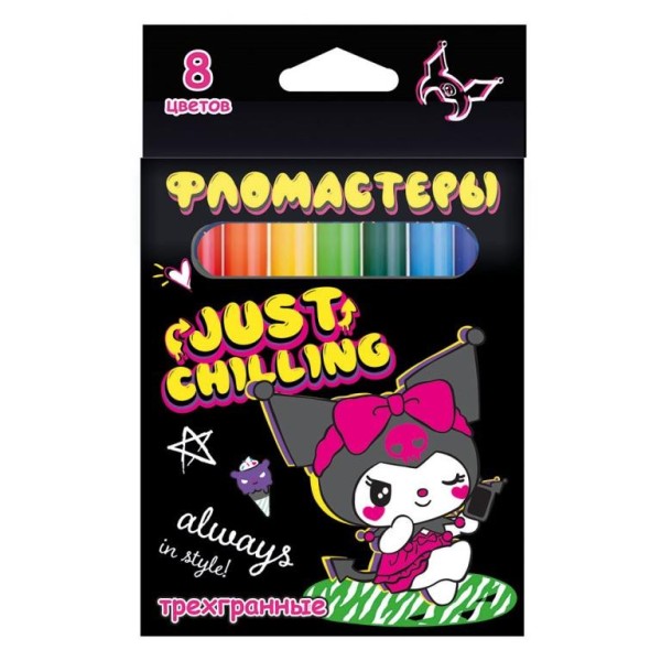 Фломастеры "Kuromi. Always in style" 8 цветов, треугольные 