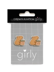 Серьги-клипсы GIRLY "Capybara with a drink"